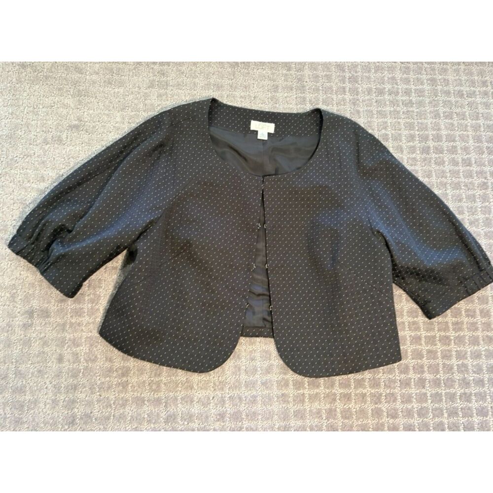 black Ann Taylor LOFT cropped size L bolero blazer white polka dot,puff sleeves
